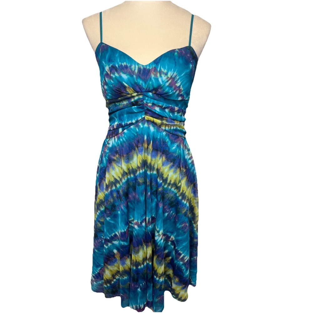 Ruby Rox Dress Blue Tie Dye Spaghetti Strap fits like XS Y2K Retro Sexy Festival